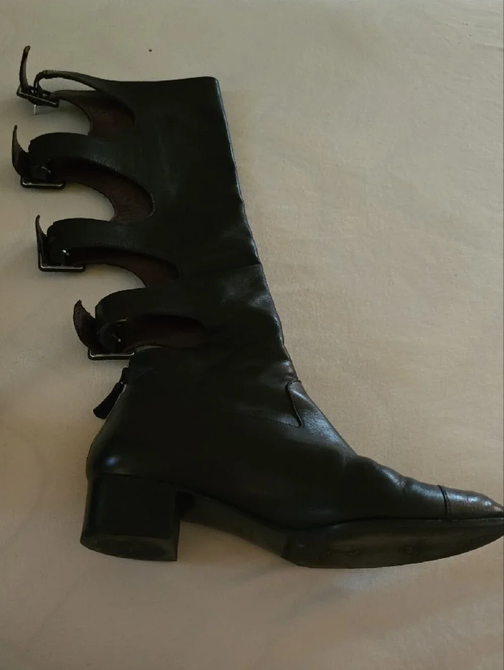 CHANEL Black Leather Mid-Calf Buckle Boots